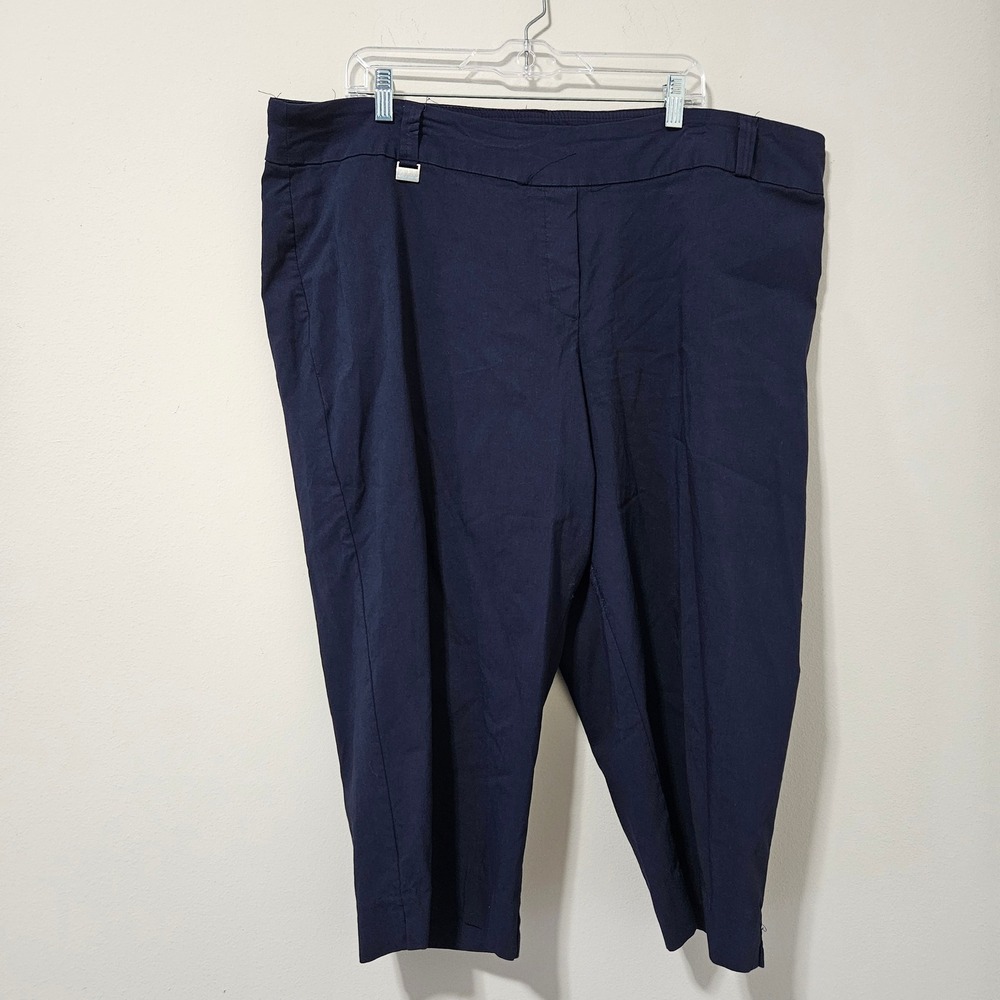 Valerie Stevens‎ Womens Navy Blue Cropped Capri Pants Size 24W Stretch Business
